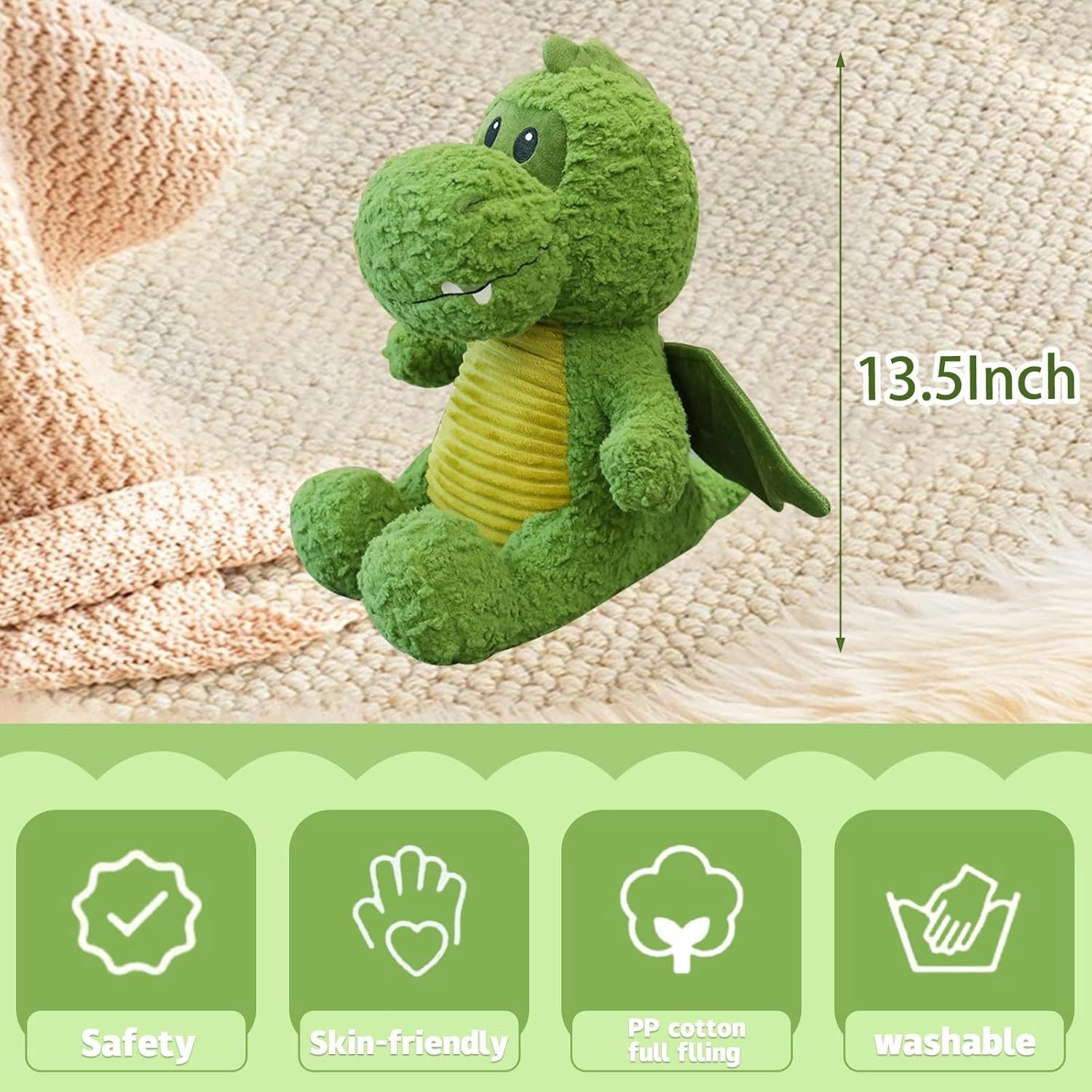 Cute Flying Dinosaur Plush Toy-13.5" Soft Green Dinosaur Plushie-Safe and Kawaii Dinosaur Stuffed Animals-Great Birthday Gifts for Adults and Kids