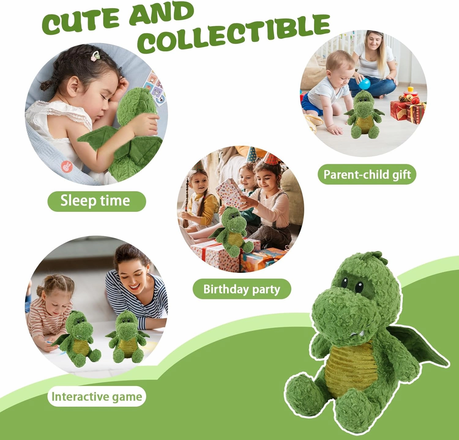 Cute Flying Dinosaur Plush Toy-13.5" Soft Green Dinosaur Plushie-Safe and Kawaii Dinosaur Stuffed Animals-Great Birthday Gifts for Adults and Kids