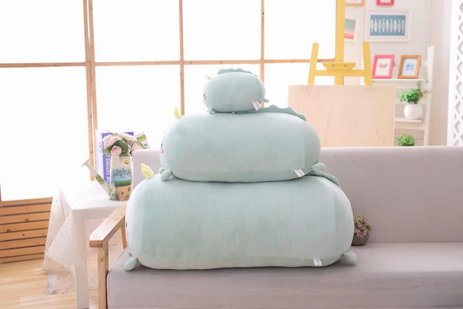 Cute Plush Dinosaur Stuffed Squishy Animal Cylindrical Body Pillow, Super Soft Dino Hugging Toy for Kids, Kawaii Sleeping Dinosaur, Gifts for Bedding or Home Decor, 24-Inch