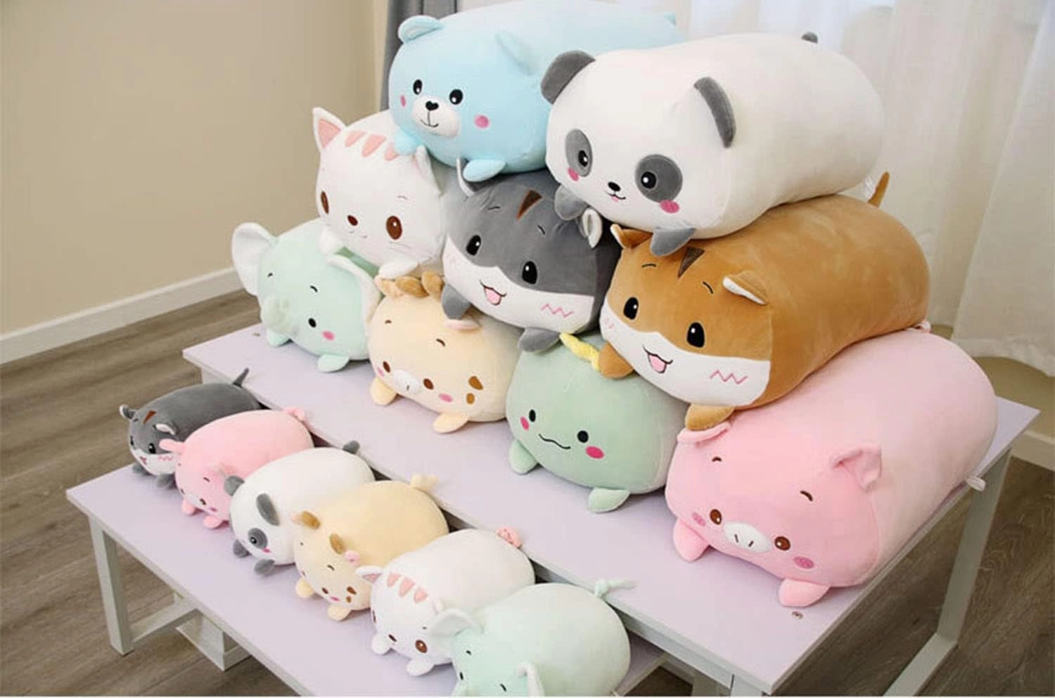 Cute Plush Dinosaur Stuffed Squishy Animal Cylindrical Body Pillow, Super Soft Dino Hugging Toy for Kids, Kawaii Sleeping Dinosaur, Gifts for Bedding or Home Decor, 24-Inch