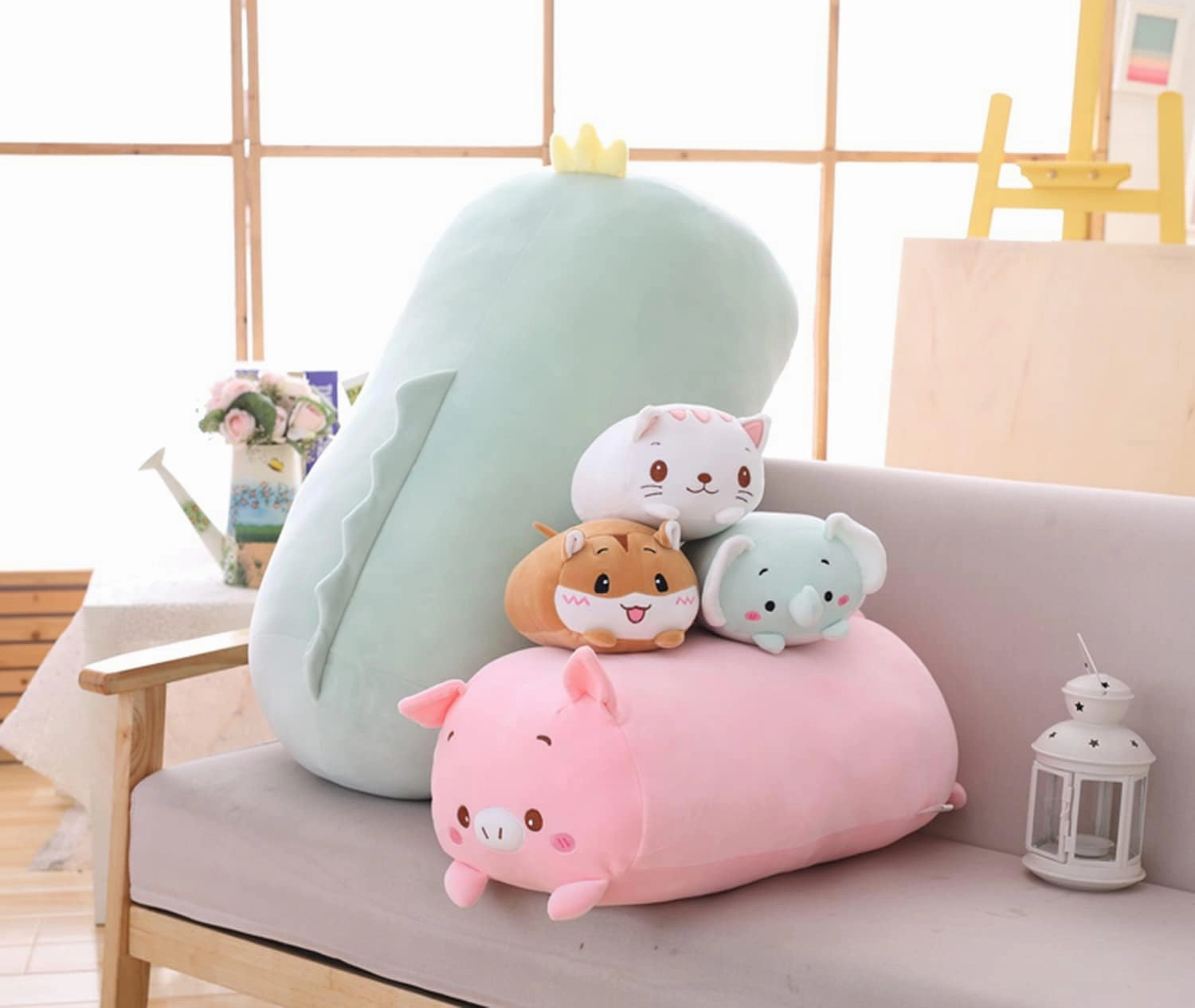 Cute Plush Dinosaur Stuffed Squishy Animal Cylindrical Body Pillow, Super Soft Dino Hugging Toy for Kids, Kawaii Sleeping Dinosaur, Gifts for Bedding or Home Decor, 24-Inch