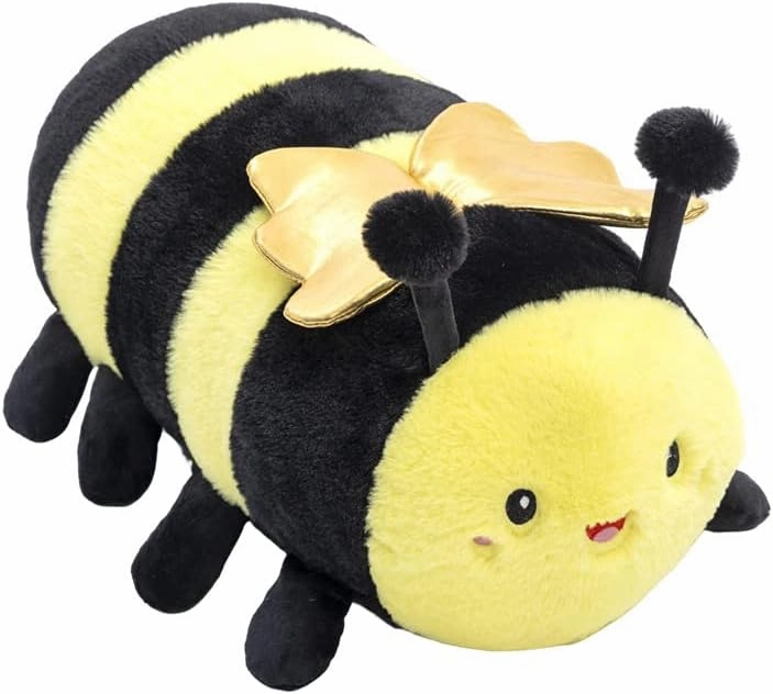 Cute Round Bumble Bee Stuffed Animals,Honey Bee Plush Toys Pillow, Anime Bee Plushie Hugging Pillow Bee Doll Gift for Kids and Lovers in Birthday, Christmas, Valentine's Day (18 Inch)