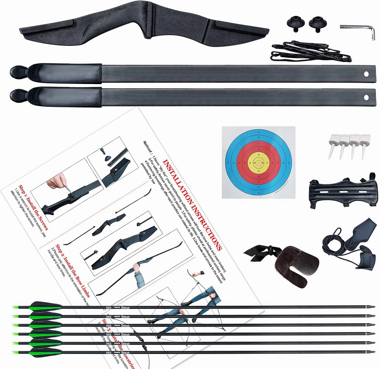 D&Q Archery Bow and Arrow Set for Adults Beginner Teenagers Youth, Takedown Recurve Bow 20lbs 30lbs 40lbs Left and Right Handed Bow, Recurve Bow Set for Outdoor Target Practice