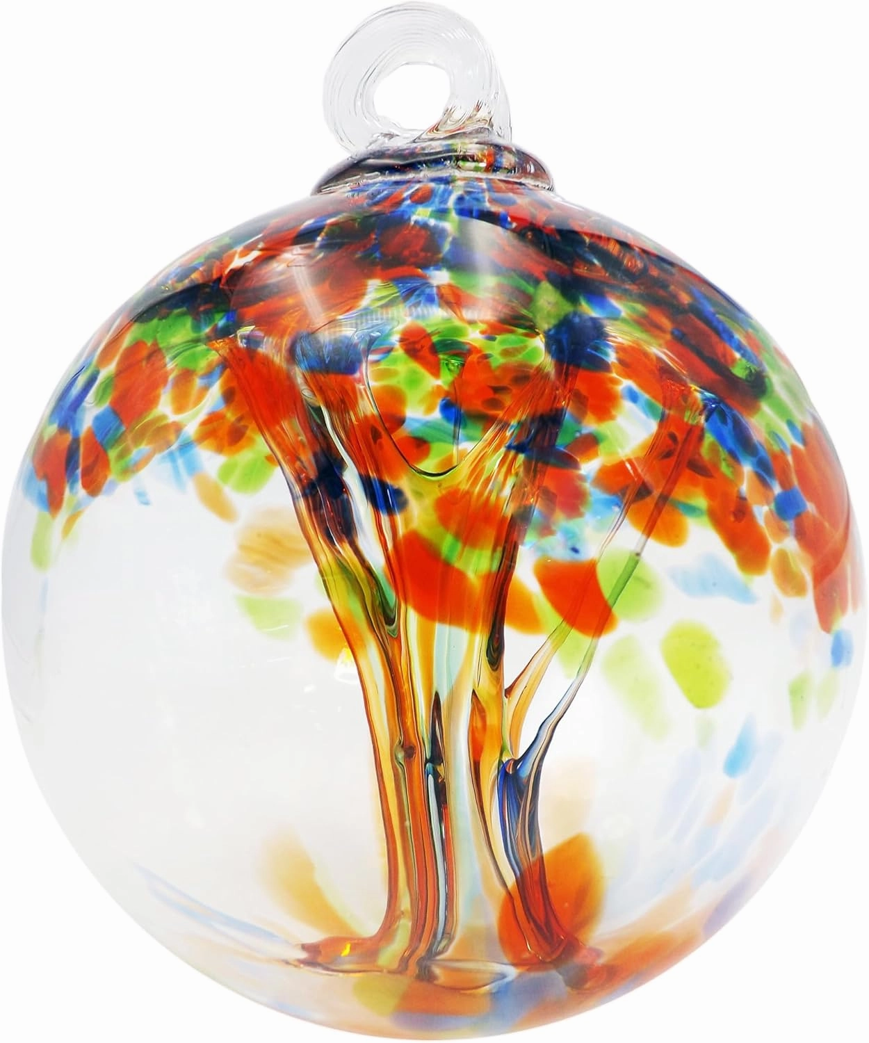 Dale Tiffany AC23189-D4 Rainbow Tree of Life Hand Blown Art Glass Ornament Witch Globe Gazing Ball, Royal, 4" Diameter with Hanging Stand