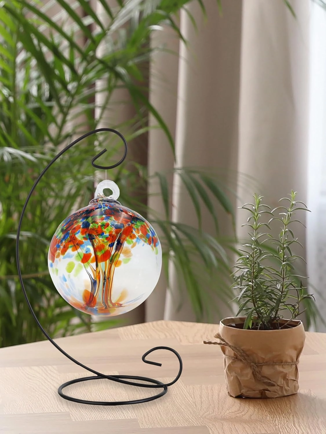 Dale Tiffany AC23189-D4 Rainbow Tree of Life Hand Blown Art Glass Ornament Witch Globe Gazing Ball, Royal, 4" Diameter with Hanging Stand