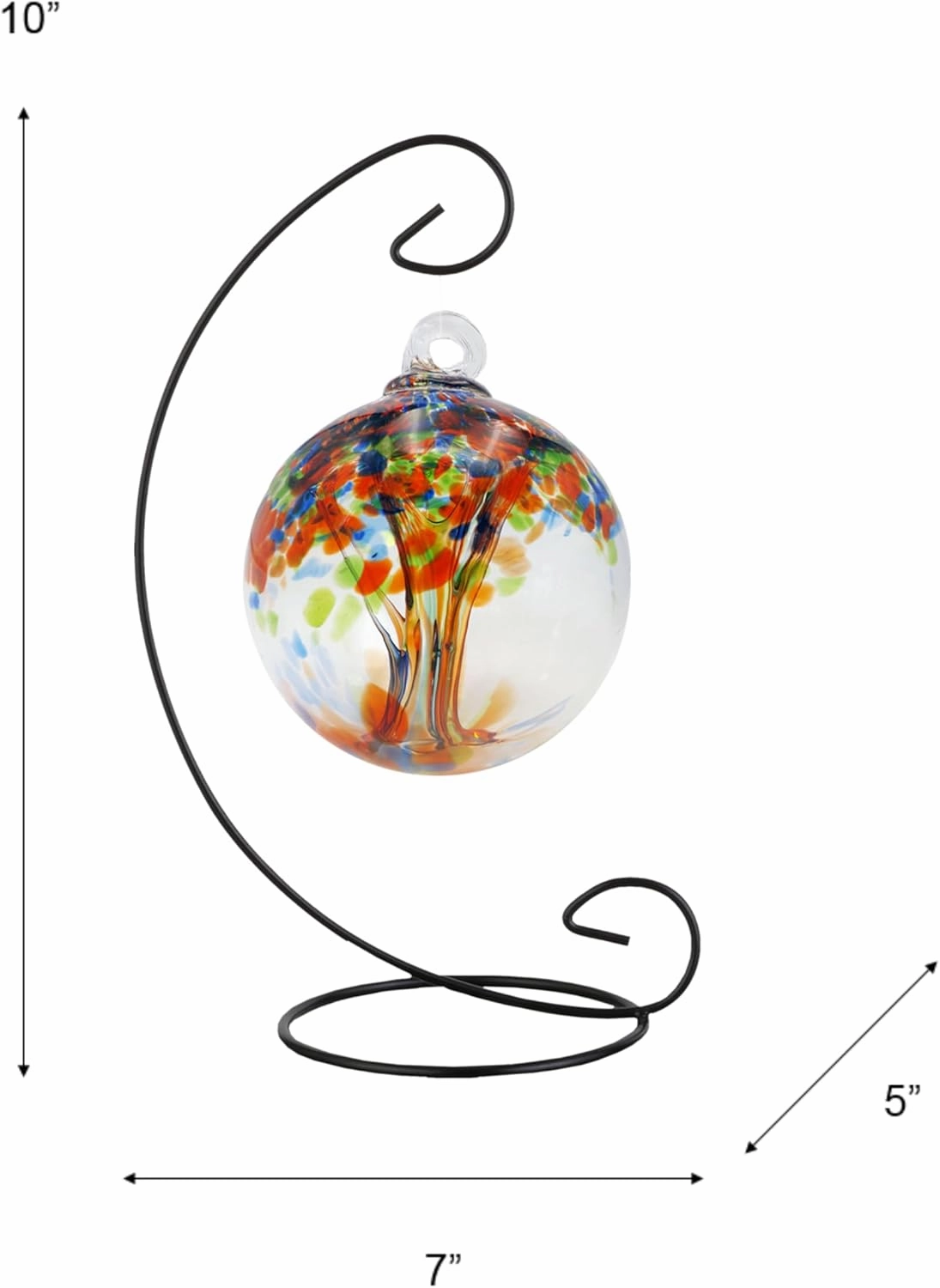 Dale Tiffany AC23189-D4 Rainbow Tree of Life Hand Blown Art Glass Ornament Witch Globe Gazing Ball, Royal, 4" Diameter with Hanging Stand