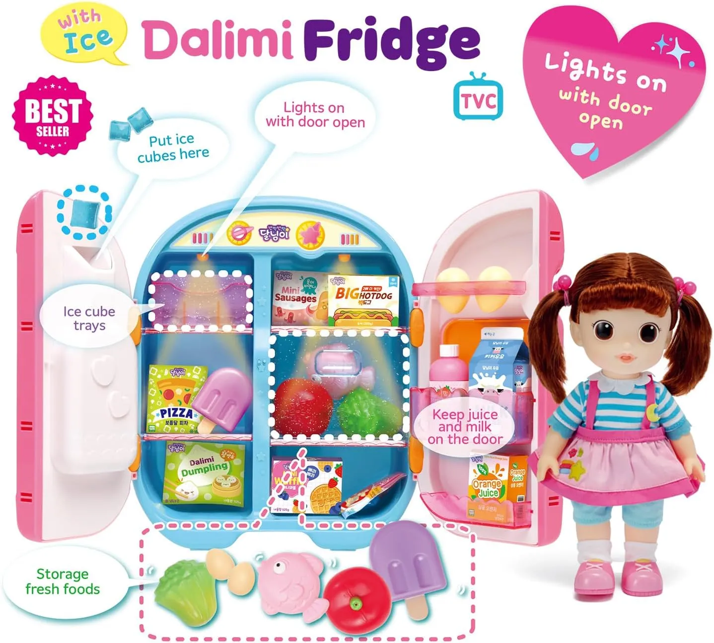 Dalimi Interactive Ice Cream Shop Playset for Kids Ages 3 , Modeling Clay for Shaping & Decorating Ice Cream, Pretend Play Food Set for Toddlers (Fridge)