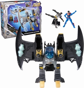 DC Comics, Metal Force Transforming Batwing, 2-in-1 Playset, Includes Batman and Superman Figures, with Projectiles and Character Cards, Kids Toy for Boys Ages 4 and Up