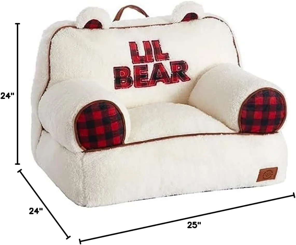 Dearfoams White and Red Lil Bear Sherpa Plush Bean Bag Chair with Novelty Ears Large