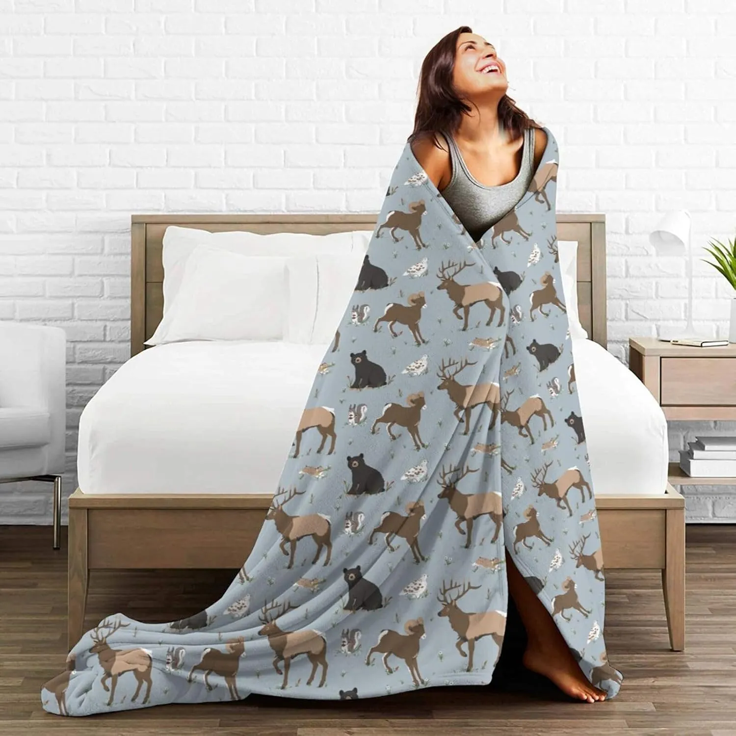 Deer Bear Blanket Jungle Blanket Bear Gifts Deer Throw Blanket Animal Blanket for Travelling Camping Soft Blanket Birthday Gifts for Women Men Kids 60''x80''