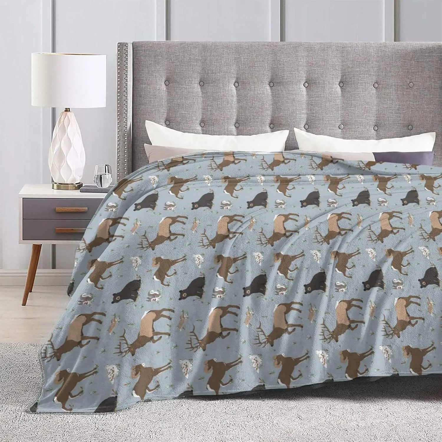 Deer Bear Blanket Jungle Blanket Bear Gifts Deer Throw Blanket Animal Blanket for Travelling Camping Soft Blanket Birthday Gifts for Women Men Kids 60''x80''