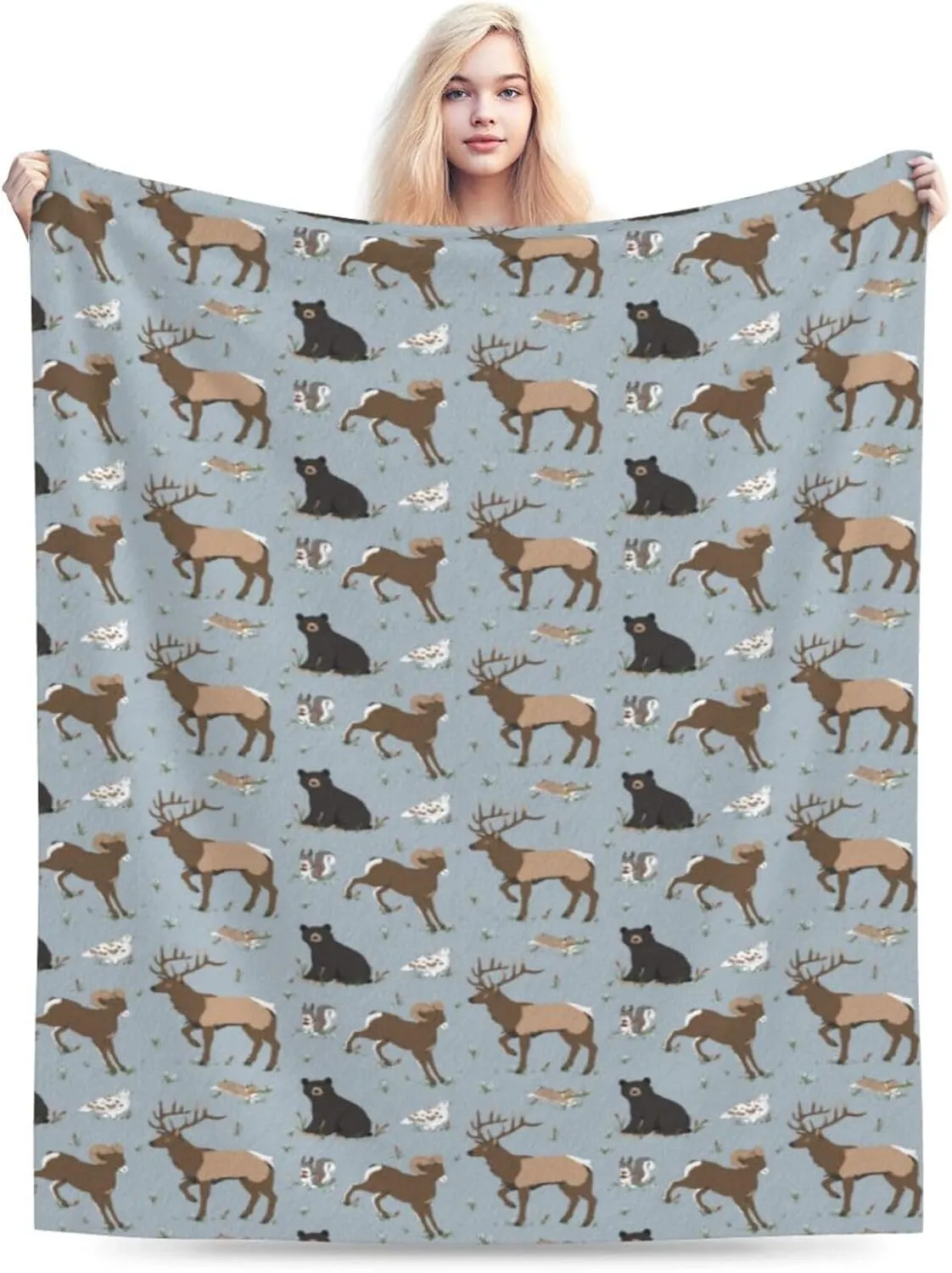 Deer Bear Blanket Jungle Blanket Bear Gifts Deer Throw Blanket Animal Blanket for Travelling Camping Soft Blanket Birthday Gifts for Women Men Kids 60''x80''