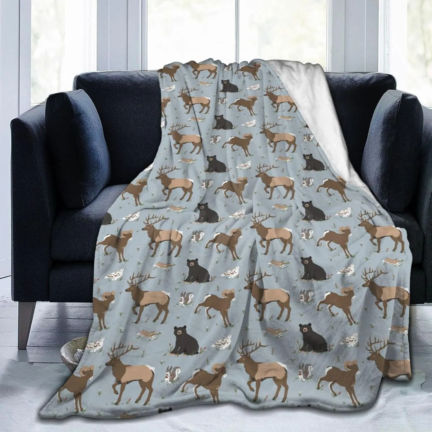 Deer Bear Blanket Jungle Blanket Bear Gifts Deer Throw Blanket Animal Blanket for Travelling Camping Soft Blanket Birthday Gifts for Women Men Kids 60''x80''