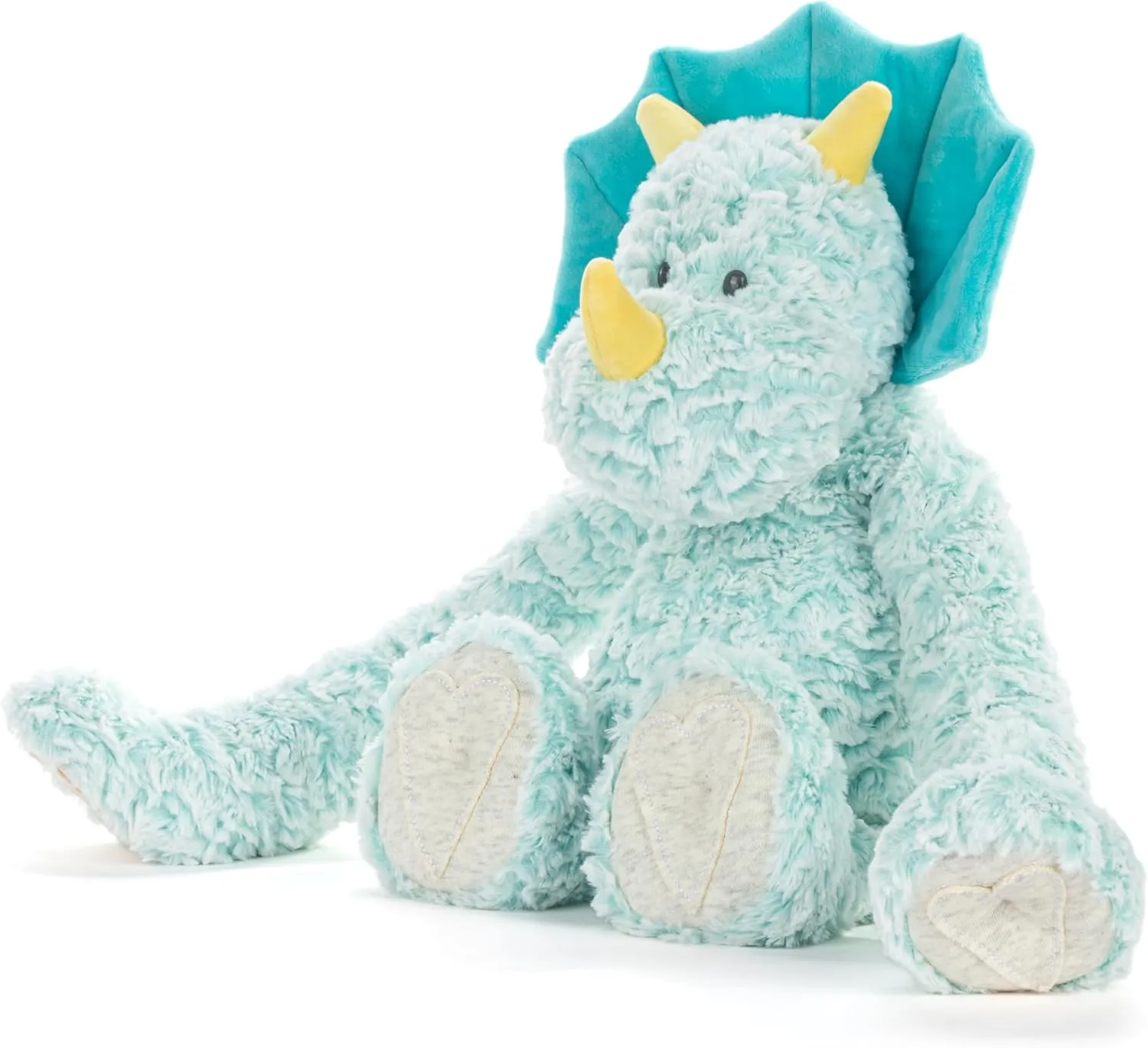 DEMDACO Heartful Hugs 12.5 x 13 Inch Polyester, Soft Cuddly, Weighted, Toy, Plush Stuffed Animal Teal and Grey, Triceratops