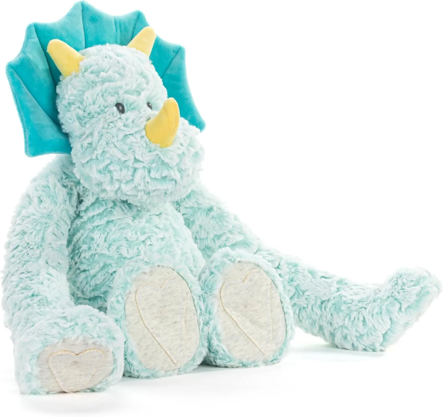 DEMDACO Heartful Hugs 12.5 x 13 Inch Polyester, Soft Cuddly, Weighted, Toy, Plush Stuffed Animal Teal and Grey, Triceratops