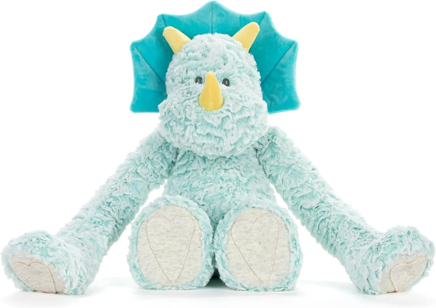 DEMDACO Heartful Hugs 12.5 x 13 Inch Polyester, Soft Cuddly, Weighted, Toy, Plush Stuffed Animal Teal and Grey, Triceratops