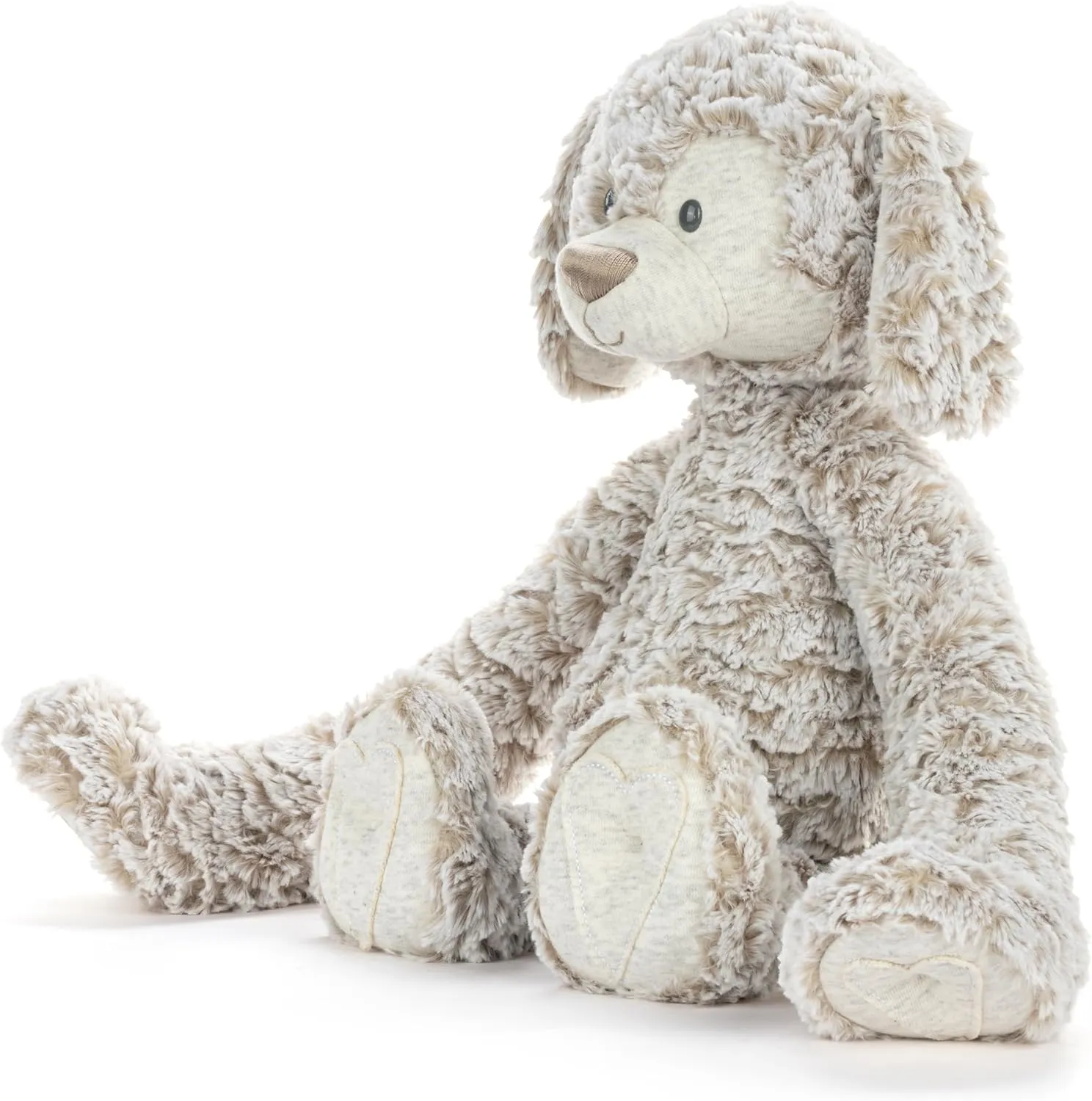 DEMDACO Heartful Hugs 13 x 12.5 Inch Polyester, Soft Cuddly, Weighted, Toy, Plush Stuffed Animal Brown and Grey, Puppy Dog