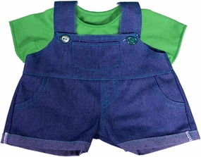 Denim Overalls Dress Up Set for Teddy Bears and Stuffed Animals - includes Green T-Shirt, Fits Most 14"-18" Plush Toys