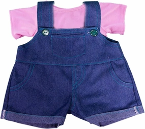 Denim Overalls Dress Up Set for Teddy Bears and Stuffed Animals - includes Pink T-Shirt, Fits Most 14"-18" Plush Toys