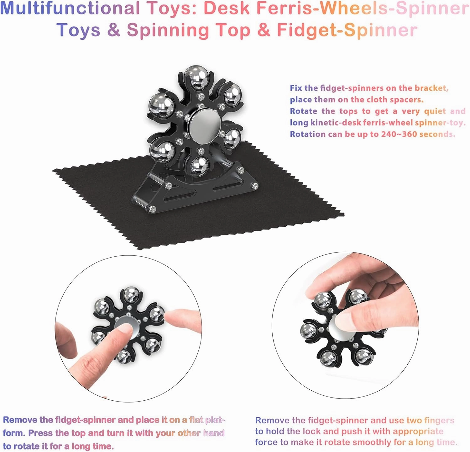Desk-Fidget-Toys Ferris-Wheels-Spinner: Metal Kinetic-Fidget-Spinner 4mins, EDC-Toy Cool-Gadgets for School Office, ADHD Tools Gift Cool-Stuff Stress Relief Gift for Kid Children Teen Adult
