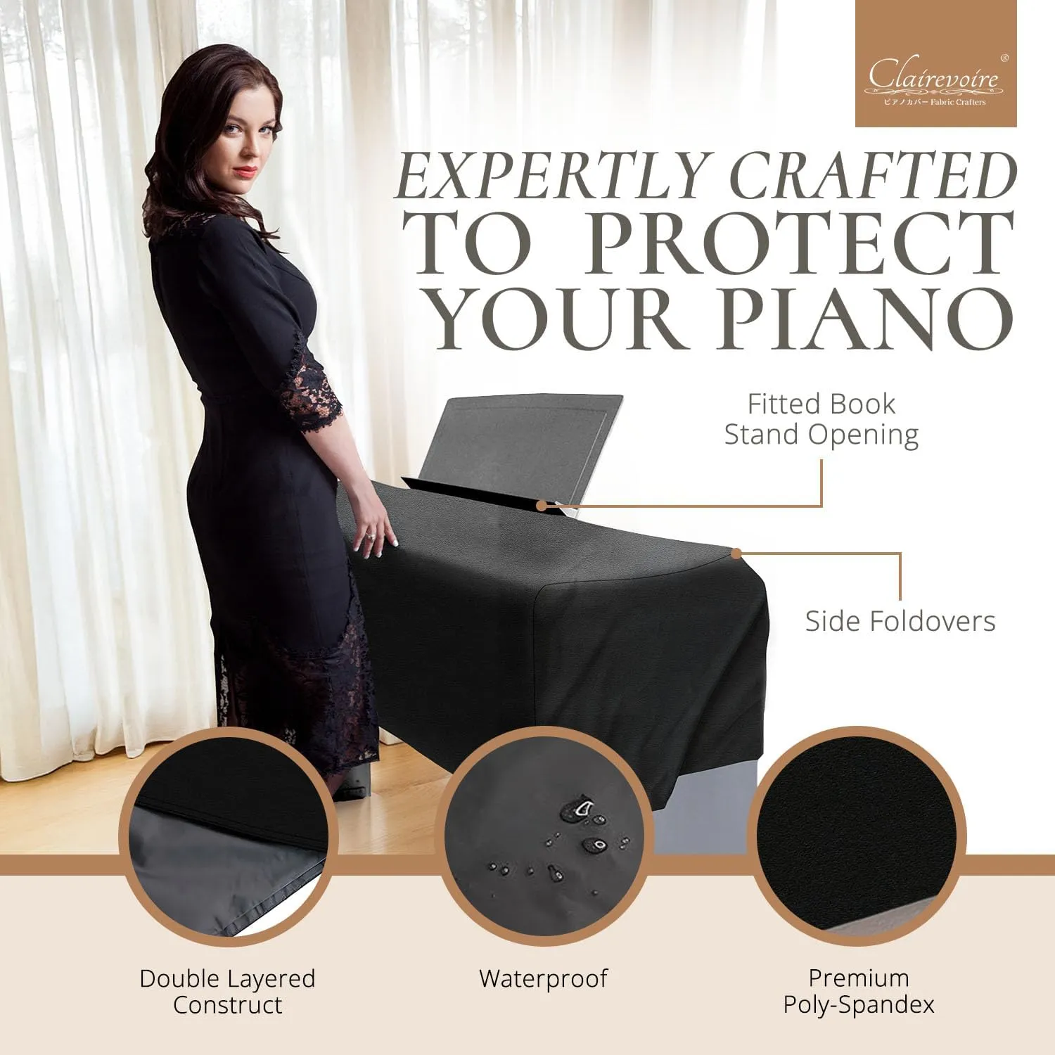 Digital Piano Cover for Yamaha - Piano Keyboard Cover for Yamaha P143, P225, P223, P145, P143, P125a, P125, P115, P105, P45, Kawai ES120, PX150, Roland F-20 & More, Yamaha Keyboard, Black Leatherette