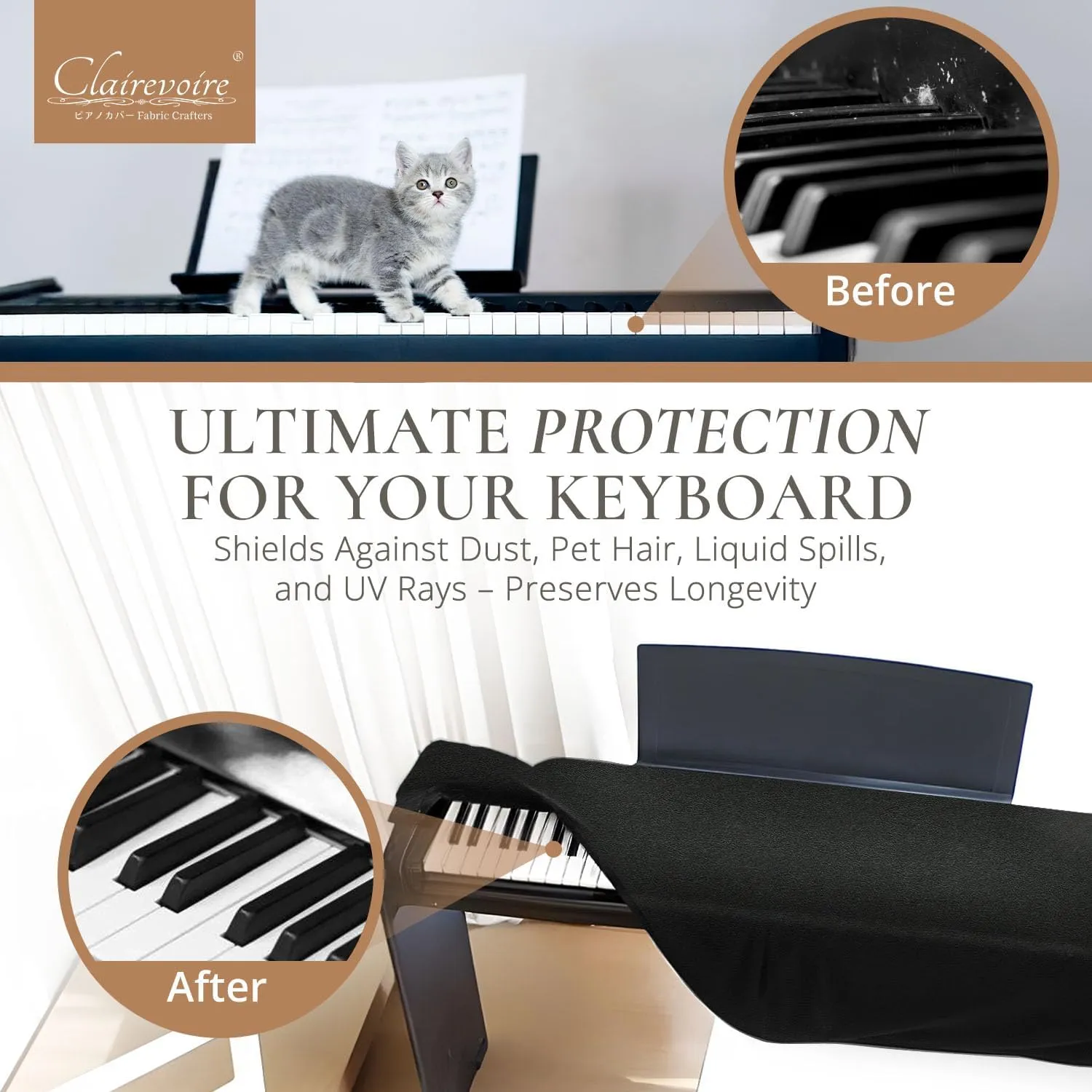 Digital Piano Cover for Yamaha - Piano Keyboard Cover for Yamaha P143, P225, P223, P145, P143, P125a, P125, P115, P105, P45, Kawai ES120, PX150, Roland F-20 & More, Yamaha Keyboard, Black Leatherette
