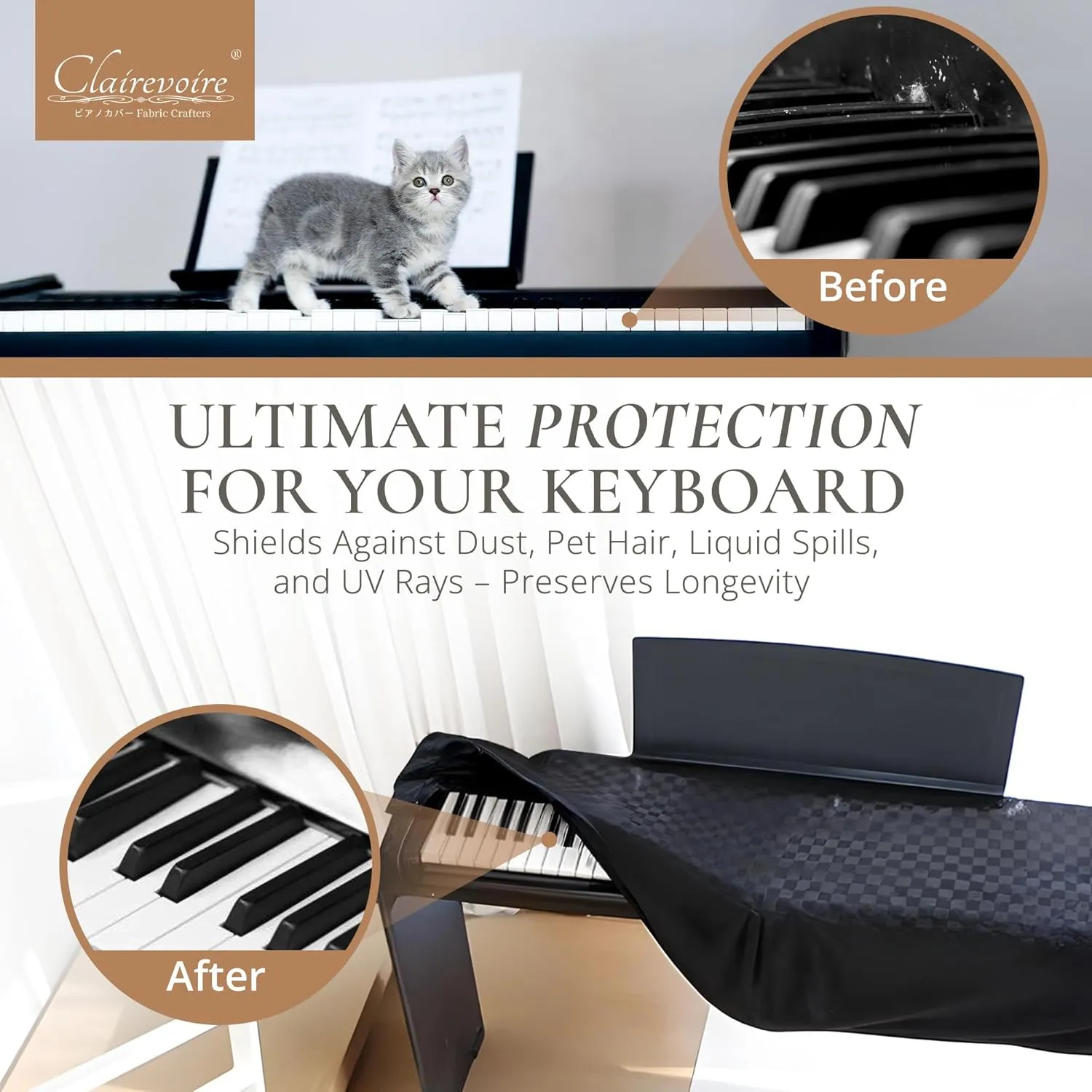 Digital Piano Cover for Yamaha - Piano Keyboard for P143, P225, P223, P145, P143, P125a, P125, P115, P105, P71, P45, Kawai ES120, PX150, Roland F-20 & More, Keyboard Cover, Ebony Black