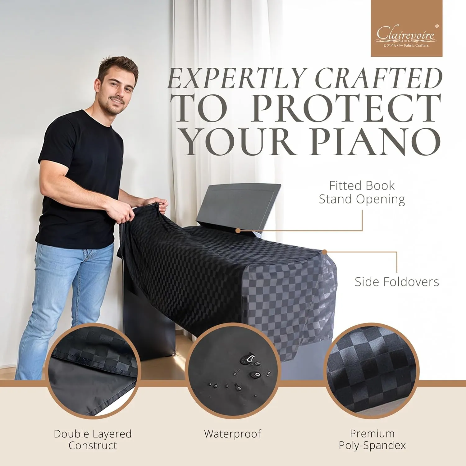 Digital Piano Cover for Yamaha - Piano Keyboard for P143, P225, P223, P145, P143, P125a, P125, P115, P105, P71, P45, Kawai ES120, PX150, Roland F-20 & More, Keyboard Cover, Ebony Black