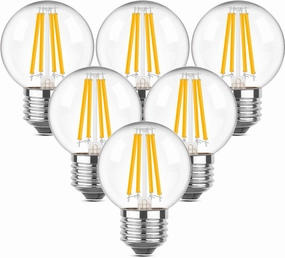 Dimmable E26 4 Watt LED Light Bulbs, G16.5 Small Globe Light Bulb, Equivalent 40 Watt,2700k Warm White Filament Vintage Light Bulb for Home or Commercial Lighting,500LM,120V,6pcs