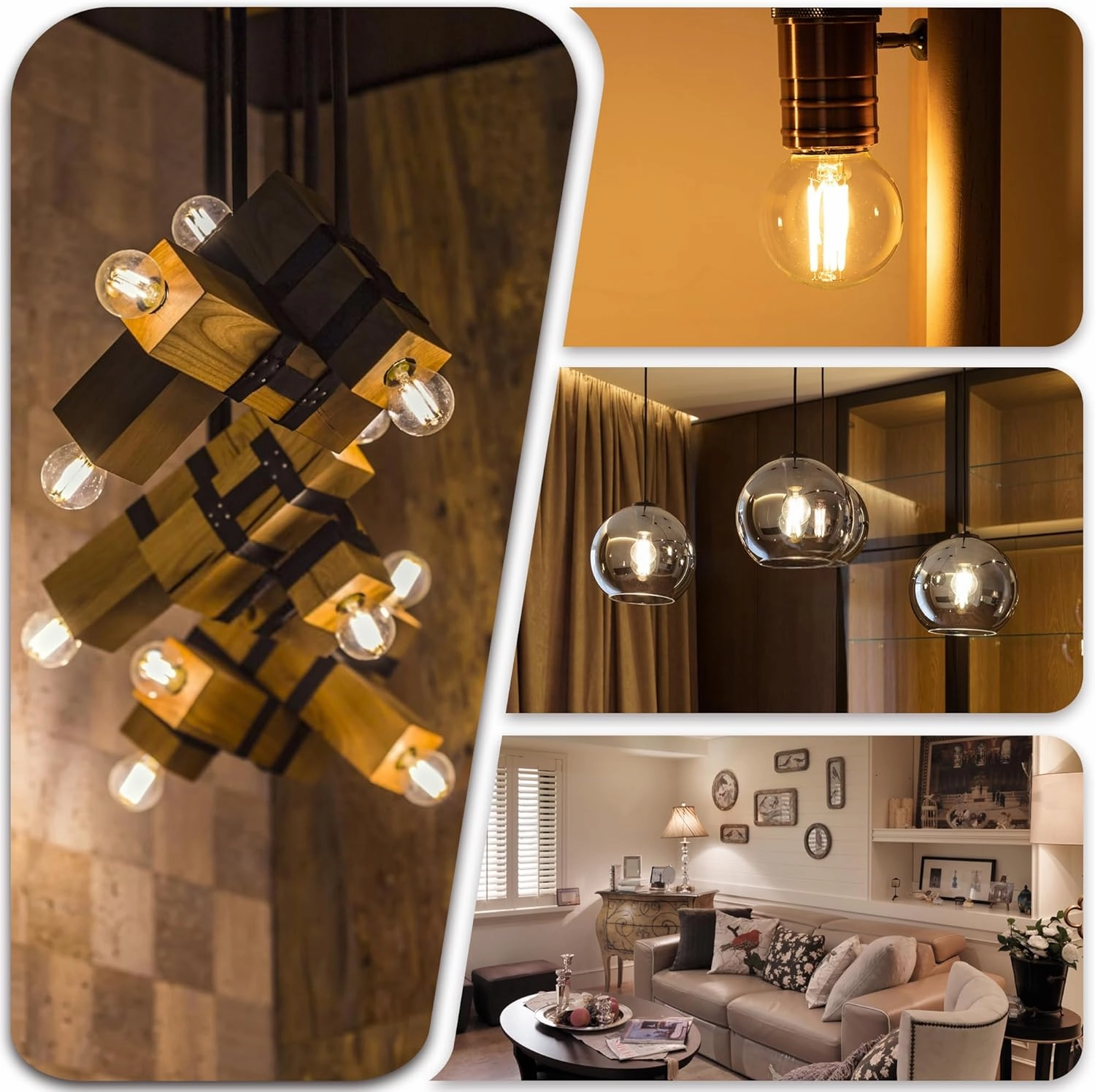Dimmable E26 4 Watt LED Light Bulbs, G16.5 Small Globe Light Bulb, Equivalent 40 Watt,2700k Warm White Filament Vintage Light Bulb for Home or Commercial Lighting,500LM,120V,6pcs
