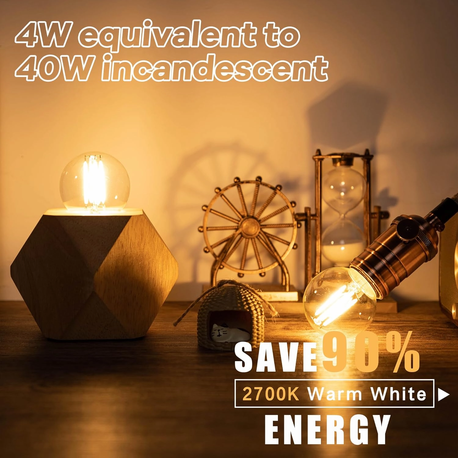 Dimmable E26 4 Watt LED Light Bulbs, G16.5 Small Globe Light Bulb, Equivalent 40 Watt,2700k Warm White Filament Vintage Light Bulb for Home or Commercial Lighting,500LM,120V,6pcs