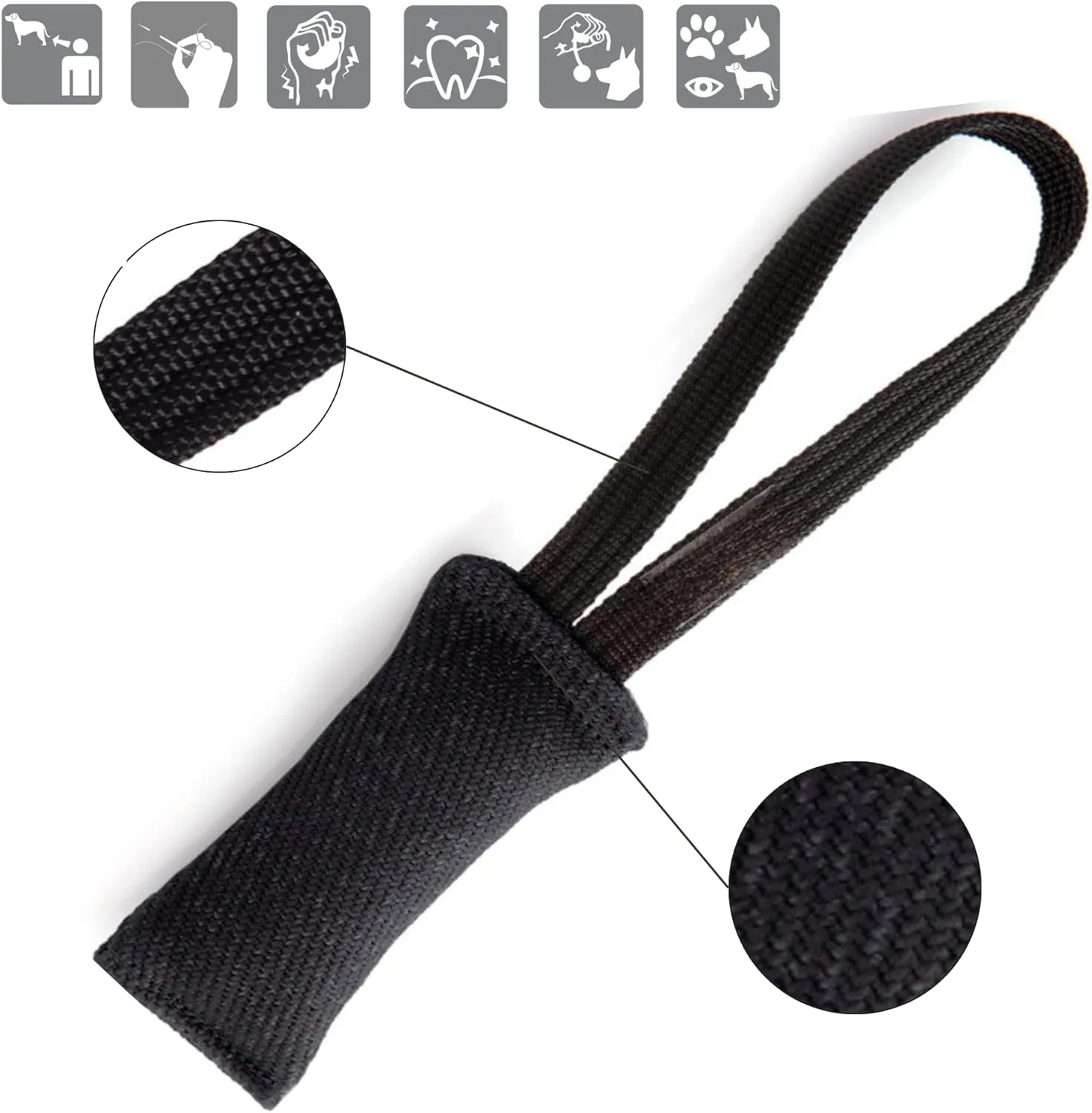 Dingo Gear French Linen tug Toy for Dog, Dog Bumper for Training, Agility, tug of war, Dog bite Pillow for Strong Dog, 1handle 6" Black S00072