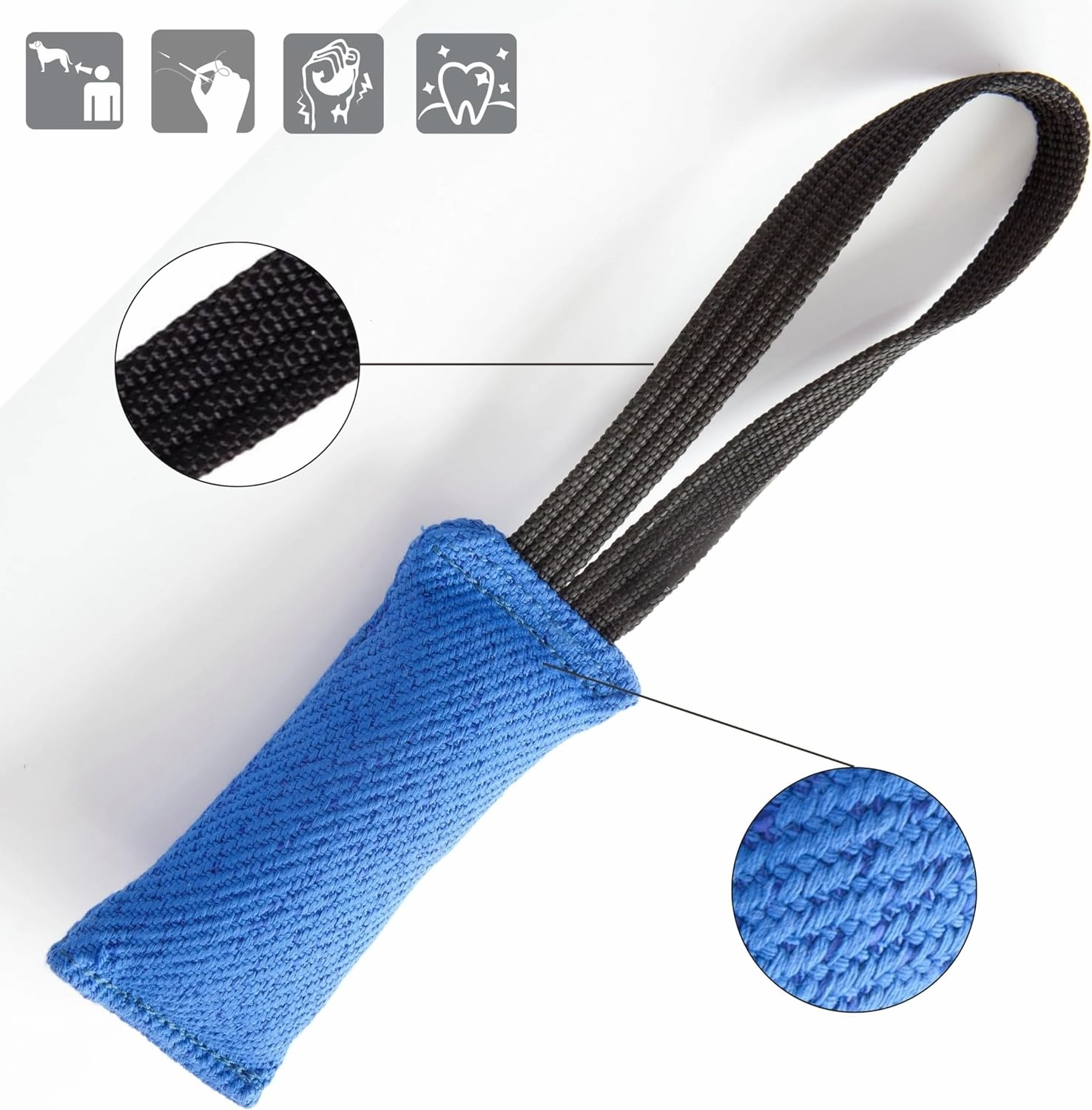 Dingo Gear French Linen tug Toy for Dog, Dog Bumper for Training, Agility, tug of war, Dog bite Pillow for Strong Dog, 1handle 6" Blue S00060