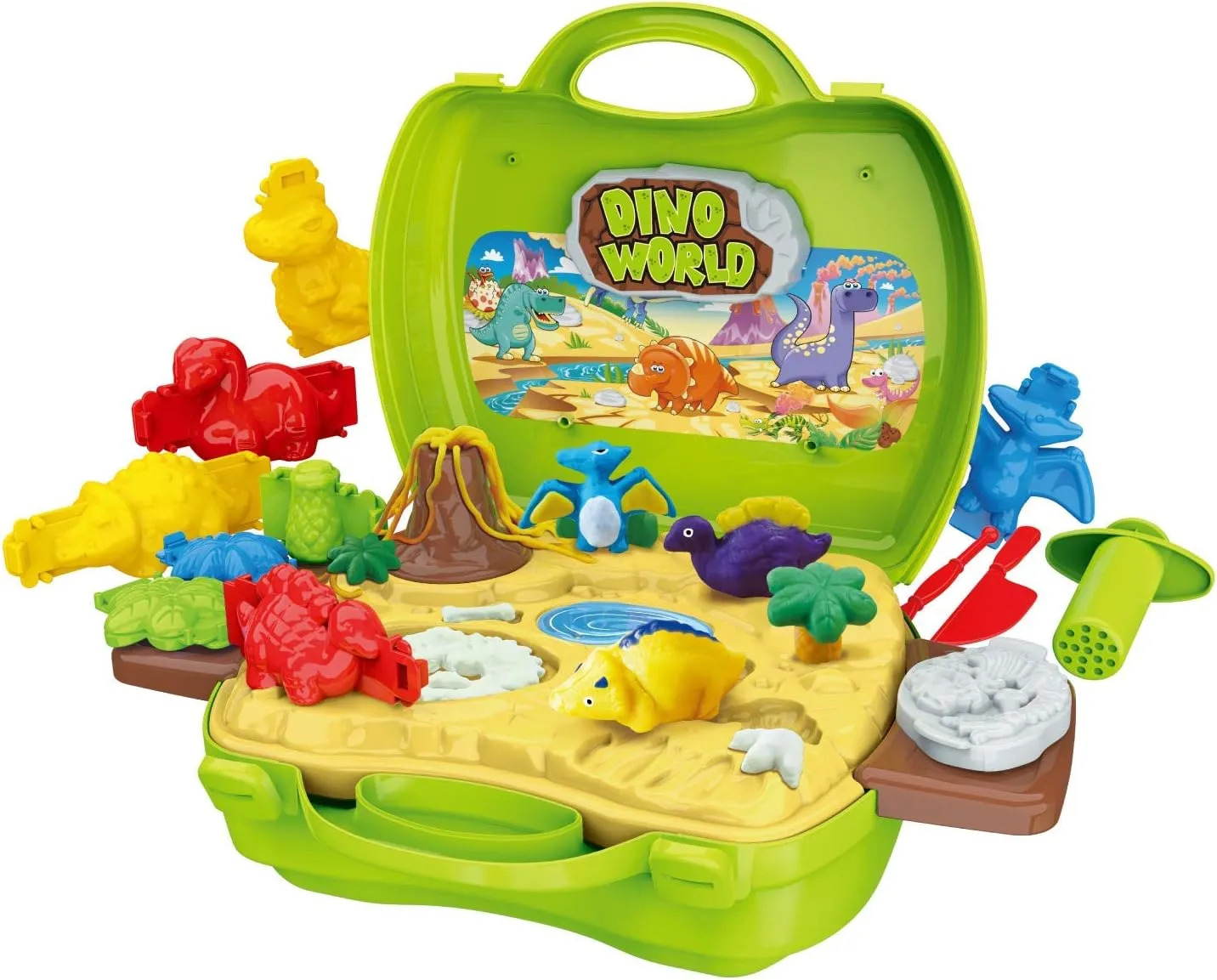 Dinosaur Color Dough Toys 26 Pieces Safe Non Toxic Dough Mold and Dinosaur molds with Volcano and Fossils for 2 3 4 5 6 7 8 9 Year Old Girls and Boys