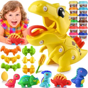 Dinosaur Dough for Kids Play Tool Set for Toddlers, Kitchen Creations Playset and DIY Toy Set, Dough Birthday Dinosaur Toys for Kids 3-5 and Up Boys and Girls