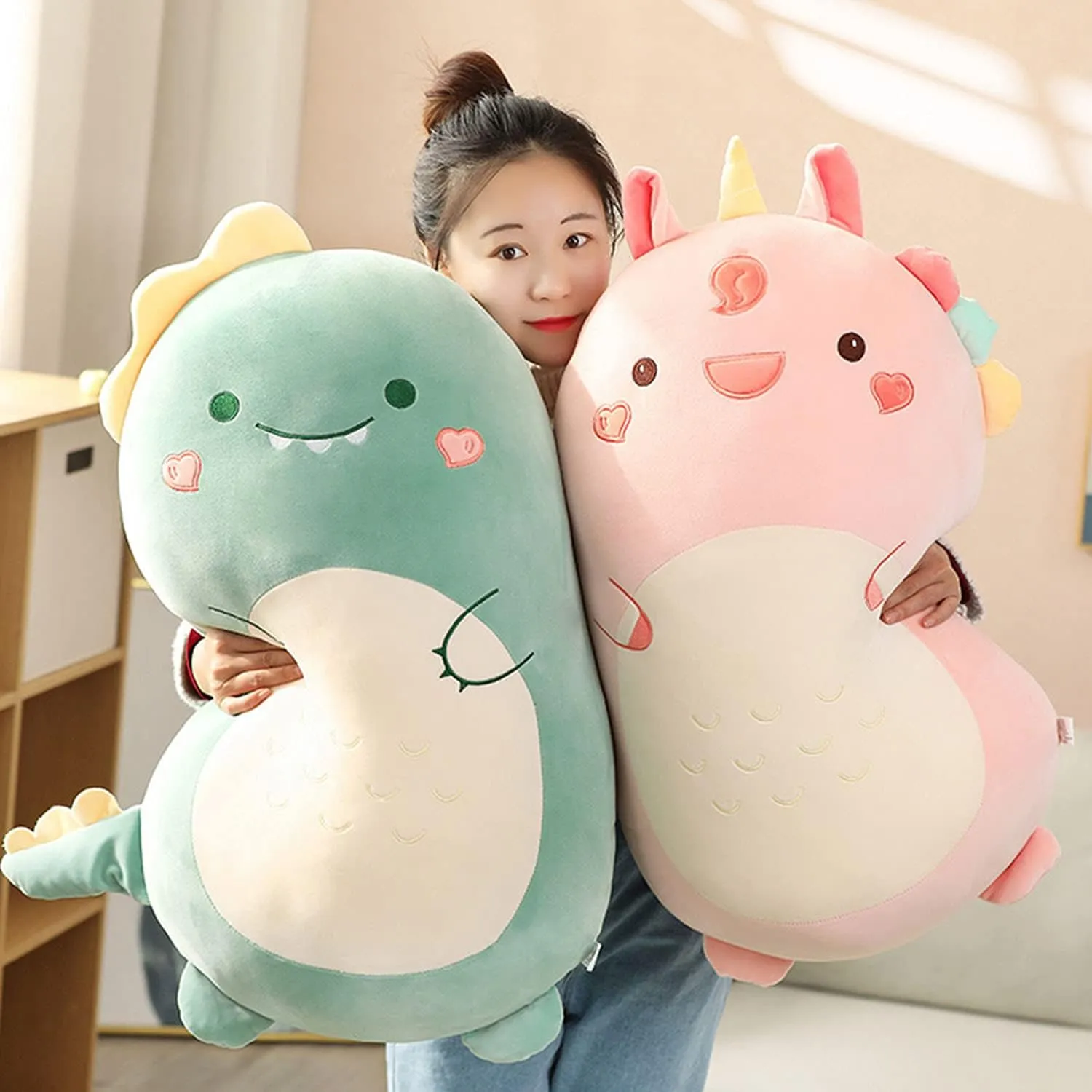 Dinosaur Plush Hugging Pillow Cute Stuffed Animal Plush Toy Soft Cartoon Plushie Sleeping Pillow for Kids(Dinosaur, 80cm/31.49in)