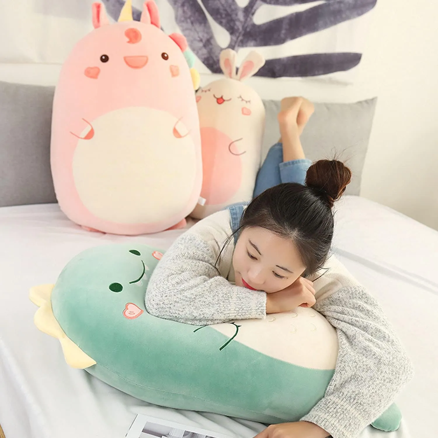 Dinosaur Plush Hugging Pillow Cute Stuffed Animal Plush Toy Soft Cartoon Plushie Sleeping Pillow for Kids(Dinosaur, 80cm/31.49in)