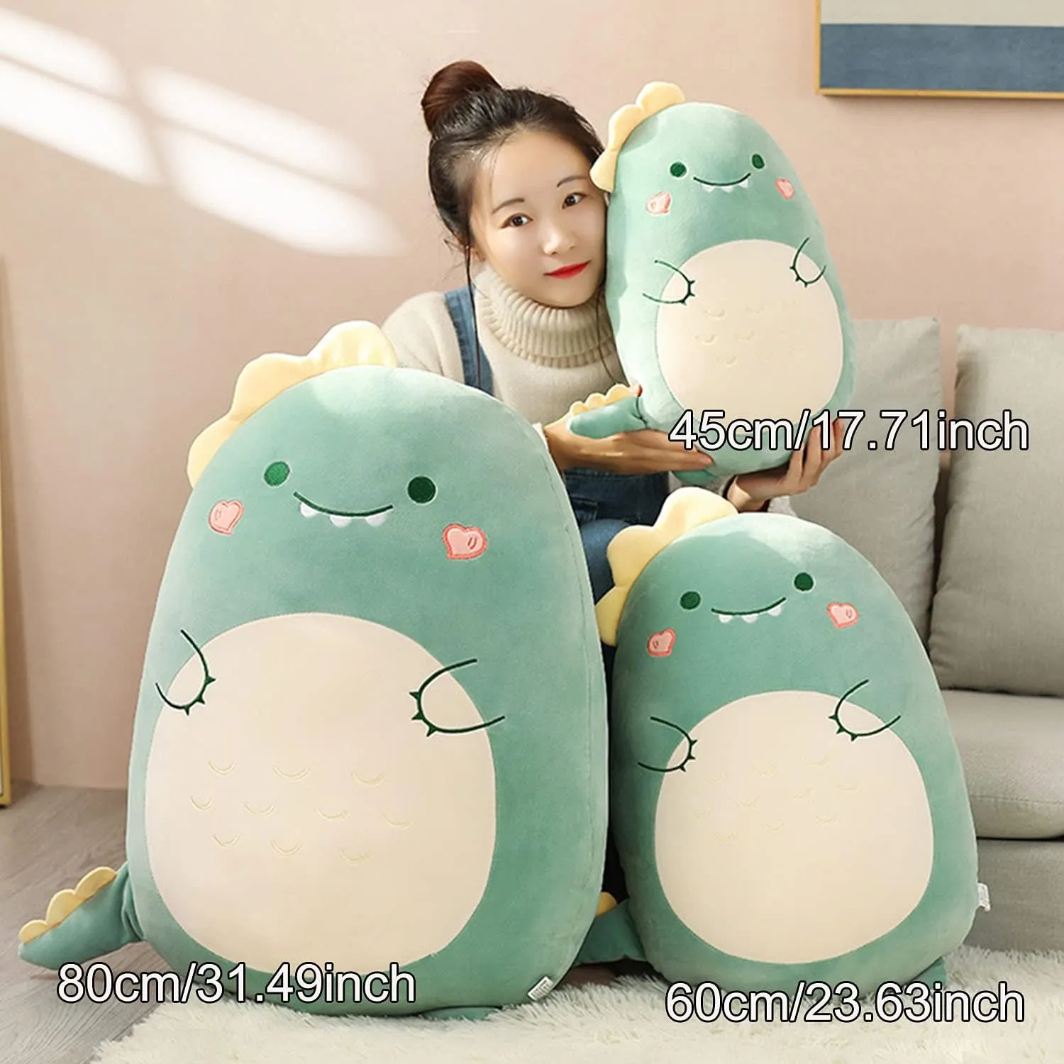 Dinosaur Plush Hugging Pillow Cute Stuffed Animal Plush Toy Soft Cartoon Plushie Sleeping Pillow for Kids(Dinosaur, 80cm/31.49in)