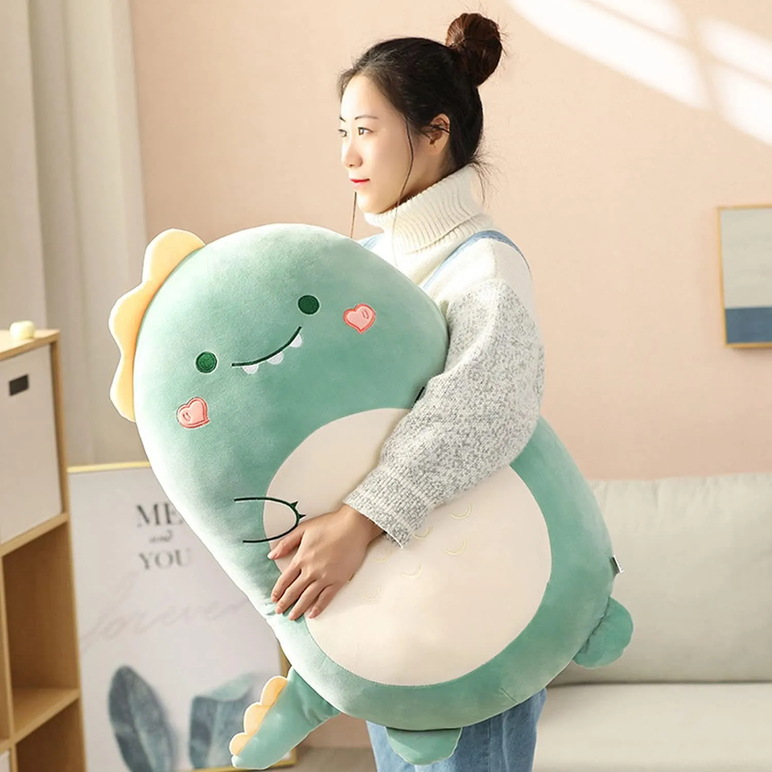 Dinosaur Plush Hugging Pillow Cute Stuffed Animal Plush Toy Soft Cartoon Plushie Sleeping Pillow for Kids(Dinosaur, 80cm/31.49in)