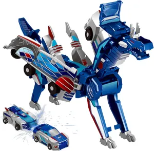 Dinosaur Transforming Car Toy，Transformation Car Toy with Crash & Transformation Feature ，for Boys and Girls |Party Favors Gift for Birthday, Christmas (Blue)