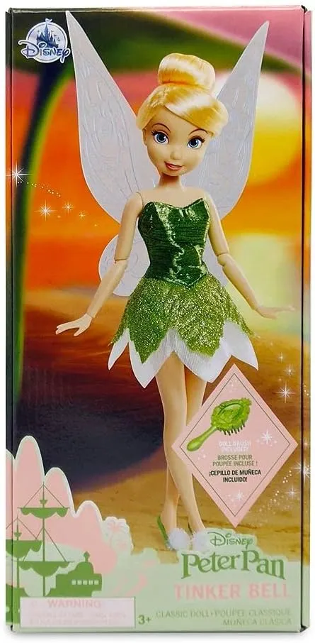 Disney Store Official Disney Princess Classic Doll (Tinker Bell from Peter Pan), 11 Inches, Includes Brush with Molded Details, Fully Posable Toy in Classic Outfit - Disney Princess Toys for Girls