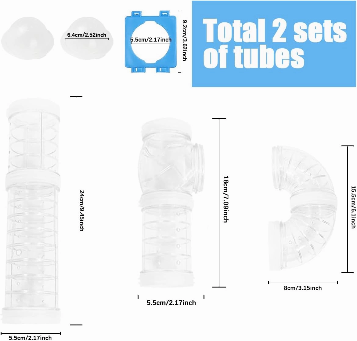 DIY Hamster Tunnel Adventure External Pipe, Transparent Connection Track Rat Toy Hamster Cage Accessories for Small Animals Sports Expand Space (White)