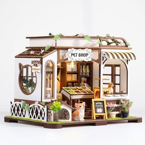 DIY Miniature House Kits Pet Shop DIY Dollhouse Kit Mini House Building Kit with Furniture and Light Tiny House Arts and Crafts Kit for Adults Teen 3D Puzzles Birthday Gifts