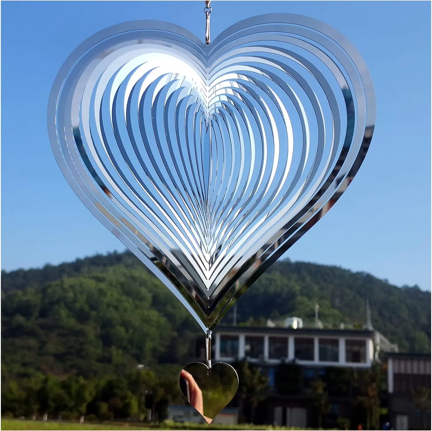 DJUAN Stainless Steel Reflective Wind Spinners Outdoor Garden Decor,Sparkly Wind Spinner Bird Devices Deterrent to Scare Birds Away from Yard Patio Farm,Metal Heart Wind Spinners Gifts for Mom, Women