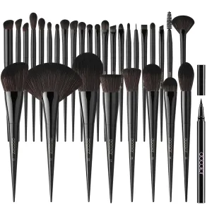 Docolor Professional Makeup Brushes Set 30Pcs Obsidian Makeup Brushes With Black Waterproof Eyeliner Pen