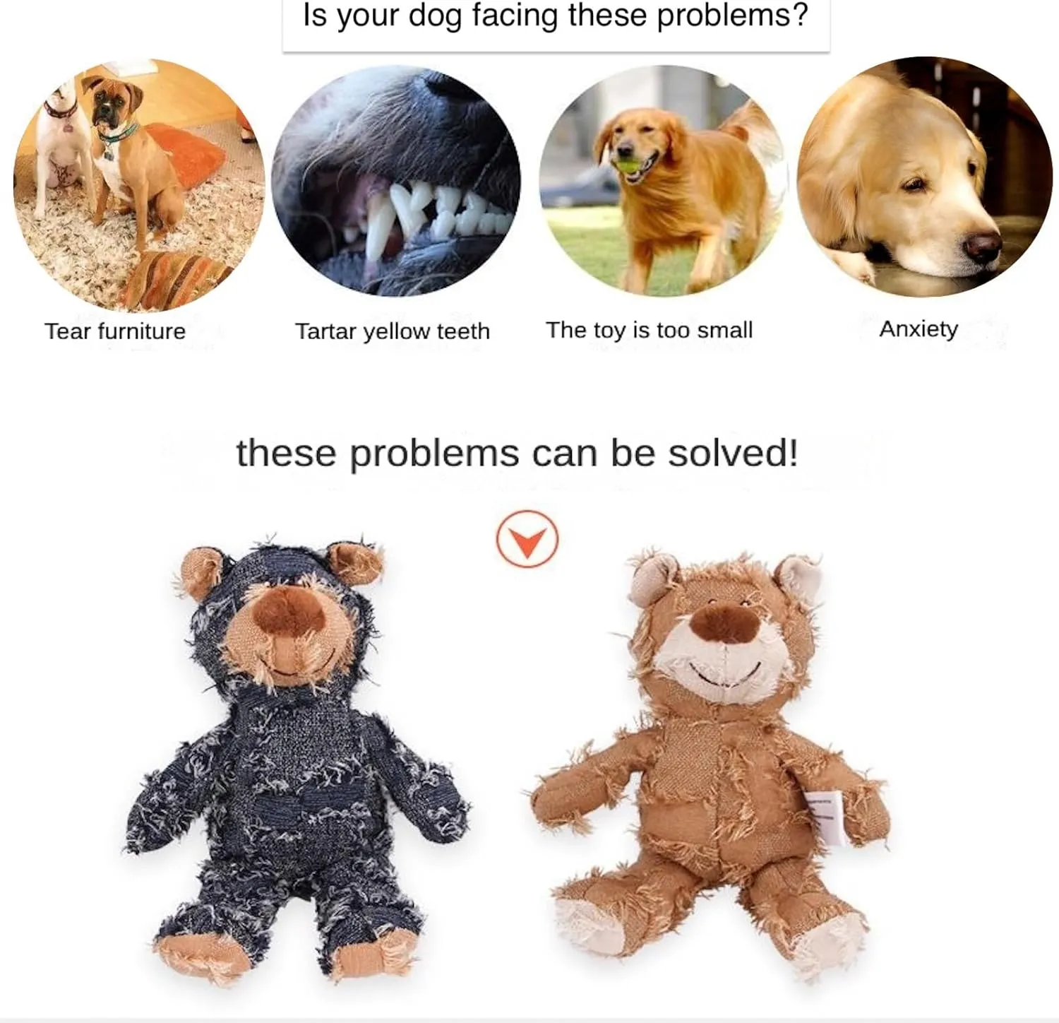 Dog Companion for Heavy Chewers- Indestructible Robust Bear Dog Toy, Resistant Squeaky Dog Toys for Heavy Chewers, Unbreakable Stuffed Plush Dog Toys for Aggressive Chewers (C-Navy Oak)