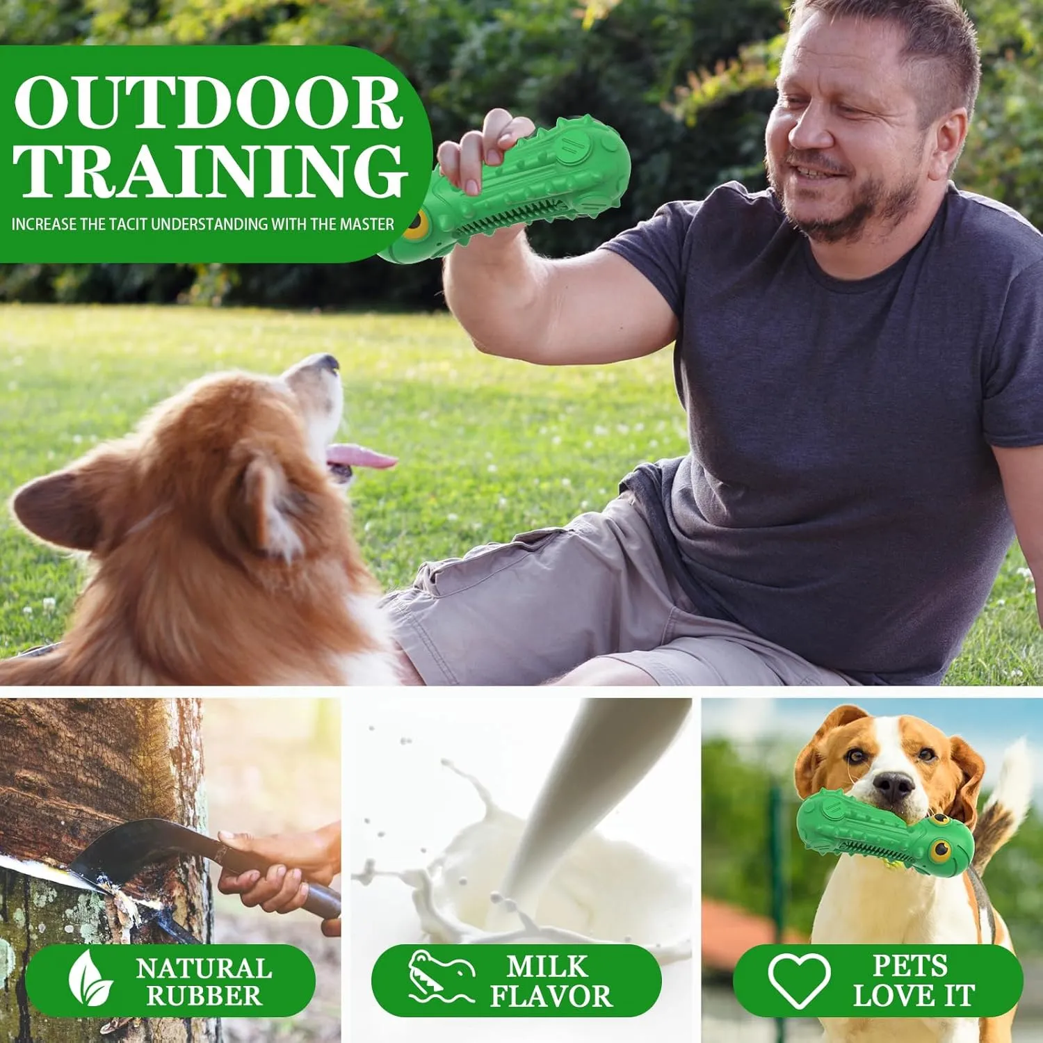 Dog Squeaky Toys for Aggressive Chewers, Durable Chew Toys for Large Medium Breed Dog, Tough Durable Dogs Toys with Natural Rubber