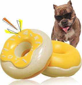 Dog Chew Toys for Aggressive-Chewers - Indestructible Dog Toy for Aggressive Chewer，Tough Chew Toys for Dogs （Rubber Yellow-Donut）