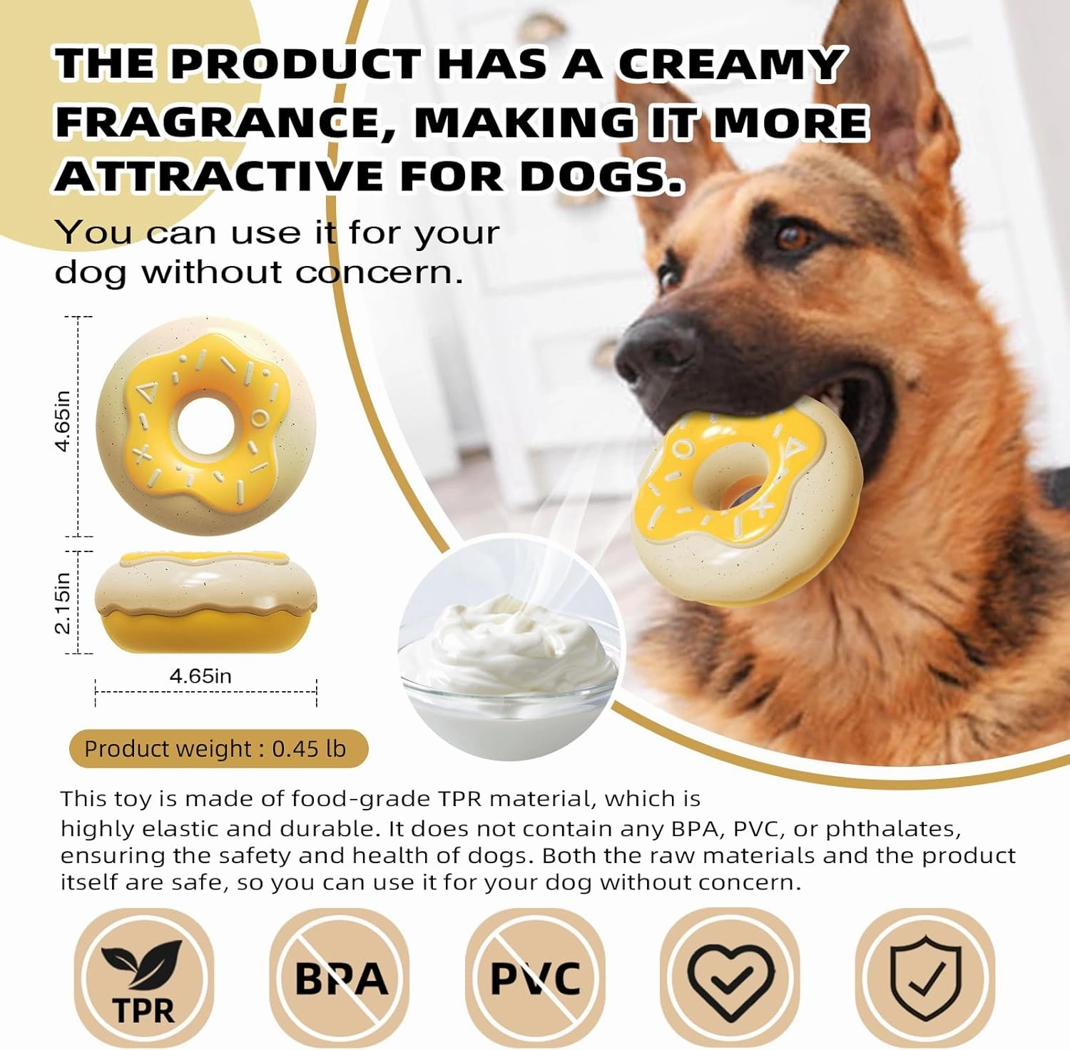 Dog Chew Toys for Aggressive-Chewers - Indestructible Dog Toy for Aggressive Chewer，Tough Chew Toys for Dogs （Rubber Yellow-Donut）