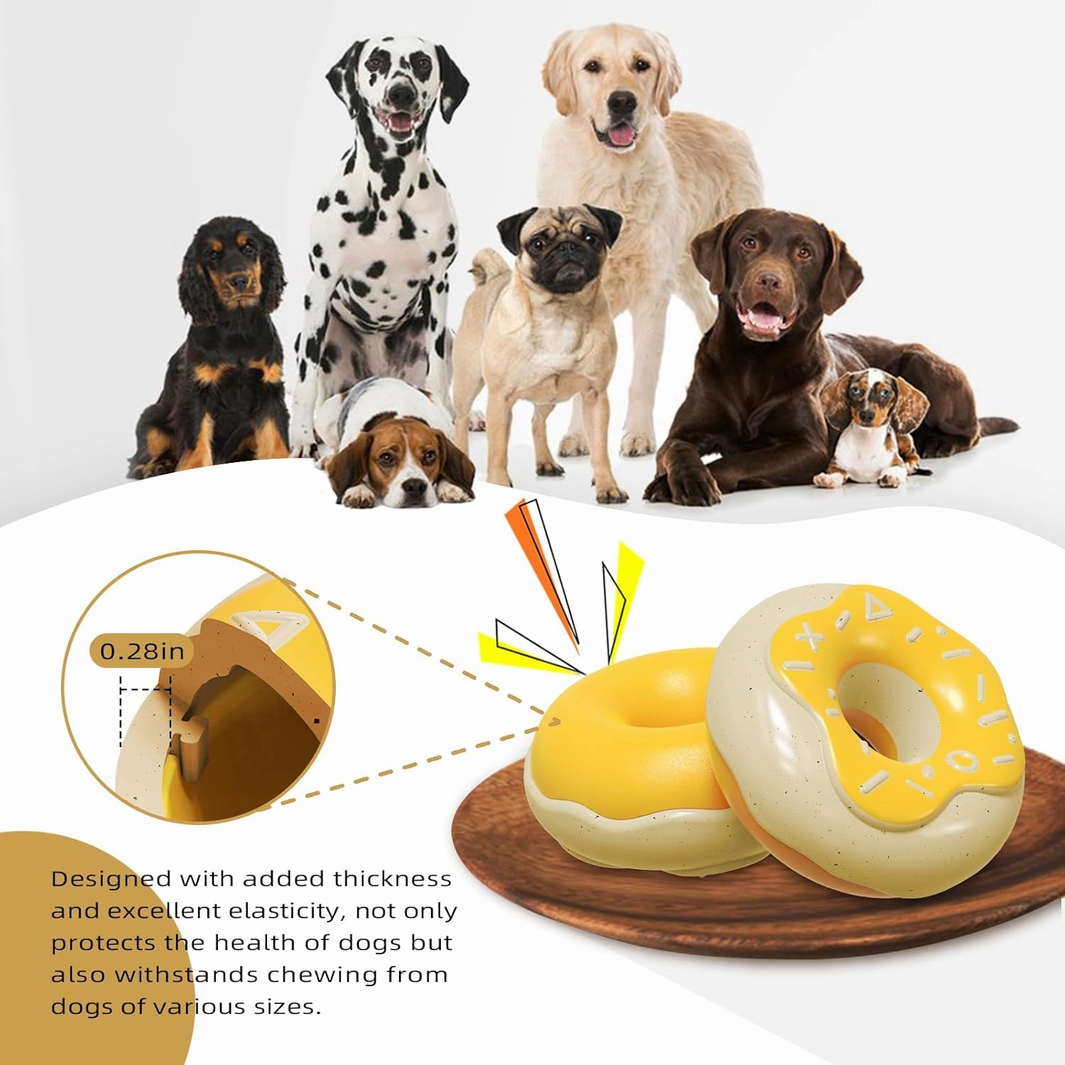 Dog Chew Toys for Aggressive-Chewers - Indestructible Dog Toy for Aggressive Chewer，Tough Chew Toys for Dogs （Rubber Yellow-Donut）